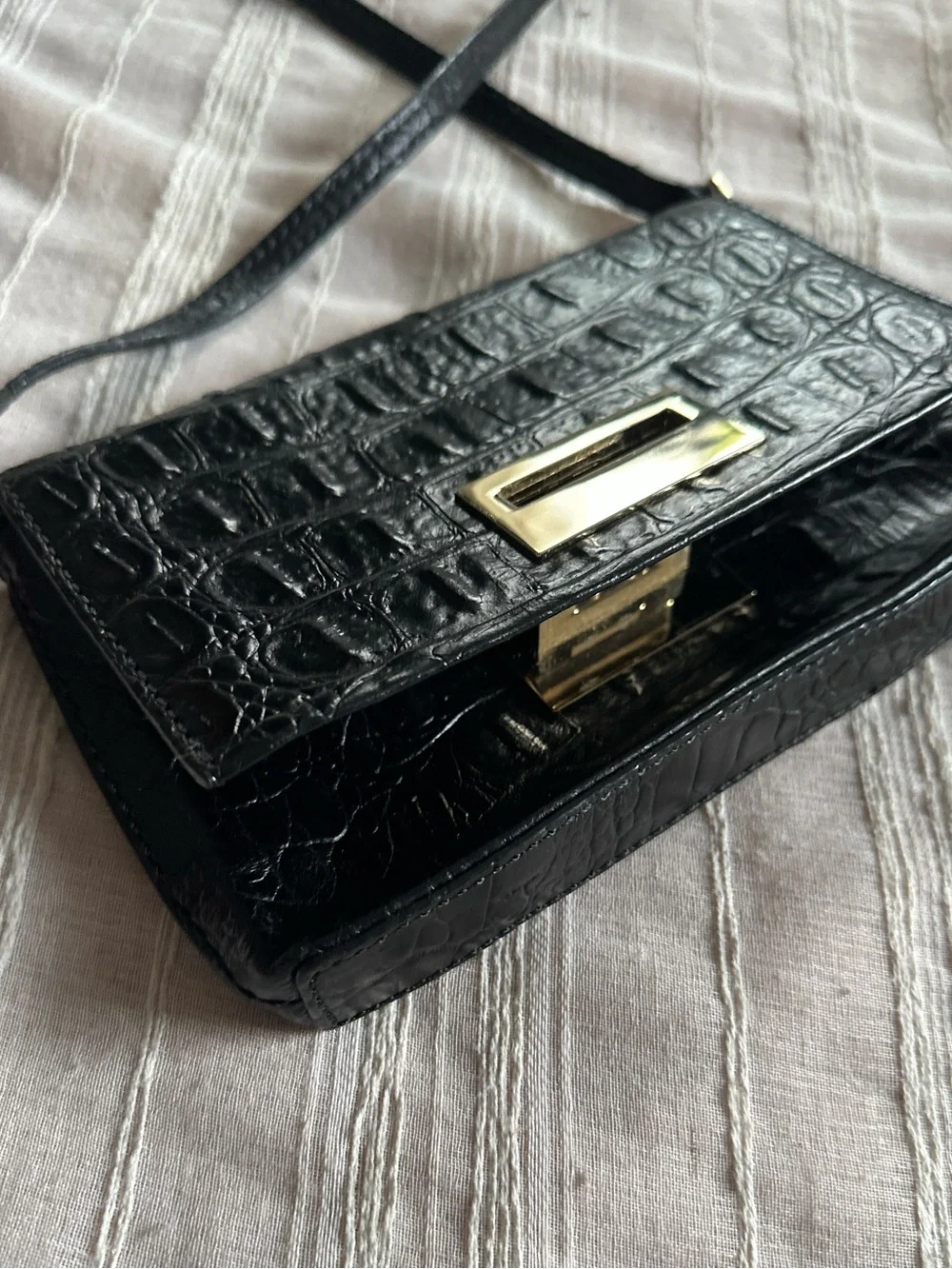KATE SPADE NY Rialto Place Sally Black Crocodile Embossed Leather Crossbody Bag
